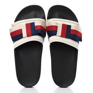 GUCCI Satin Web Sylvie Bow Slides
